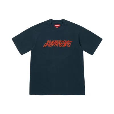 Pre-owned Supreme Raised Script Short-sleeve Top 'navy' | Blue | Men's Size Xl