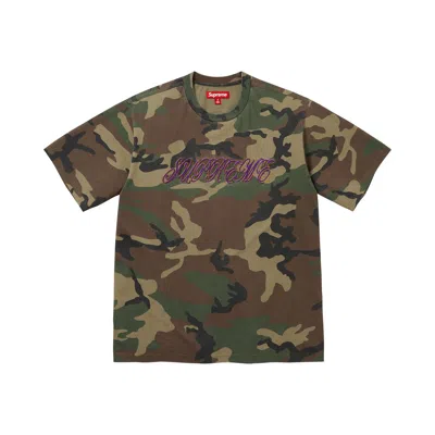 Pre-owned Supreme Raised Script Short-sleeve Top 'woodland Camo' | Green | Men's Size L