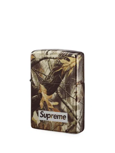 Supreme Realtree Hardwood Camo Logo-print Zippo Lighter In Brown