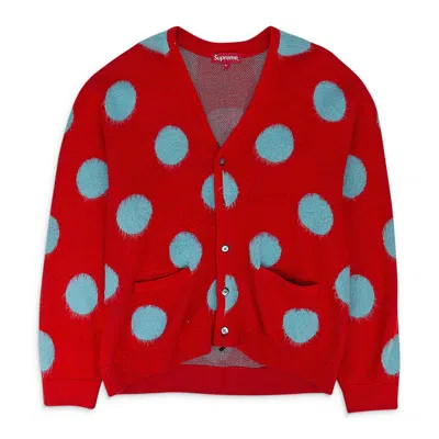 Supreme Red Mohair Polka Dot Cardigan