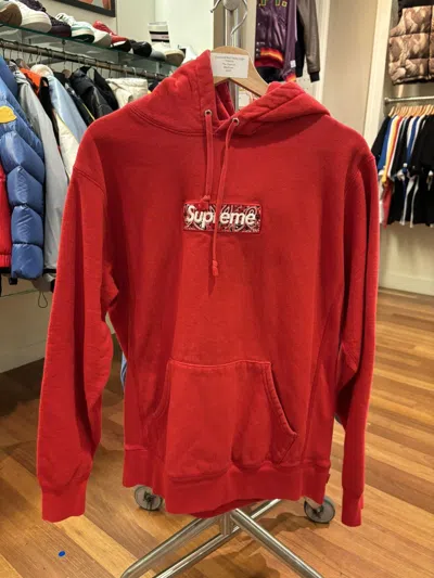 Pre-owned Supreme Red Paisley Logo Hoodie