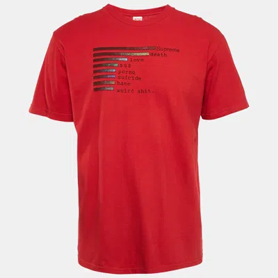 Supreme Red Printed Cotton Crew Neck T-shirt