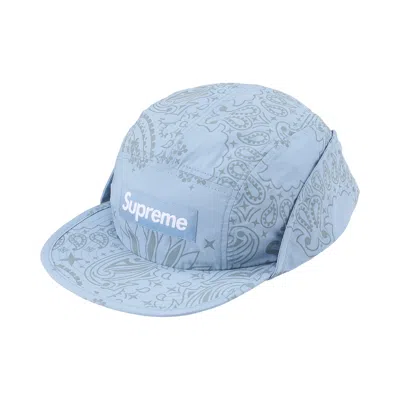 Pre-owned Supreme Reflective Bandana Sunshield Camp Cap 'light Blue' | Men's Size Onesize