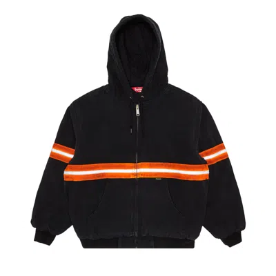 Pre-owned Supreme Reflective Stripe Hooded Work Jacket 'black'