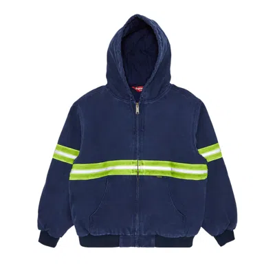 Pre-owned Supreme Reflective Stripe Hooded Work Jacket 'navy' In Blue