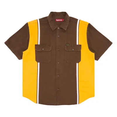 Pre-owned Supreme Reflective Stripe Short-sleeve Work Shirt 'brown' | Men's Size M