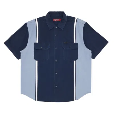 Pre-owned Supreme Reflective Stripe Short-sleeve Work Shirt 'navy' | Blue | Men's Size Xxl
