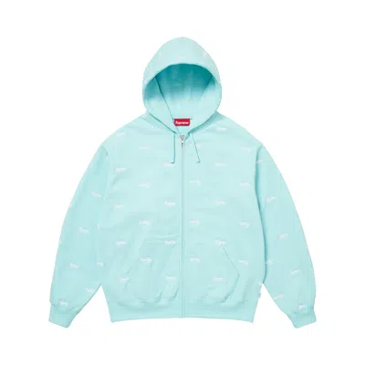 Pre-owned Supreme Repeat Script Zip Up Hooded Sweatshirt 'aqua' | Blue | Men's Size M