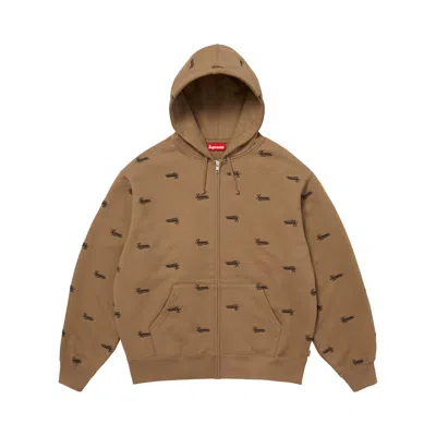 Pre-owned Supreme Repeat Script Zip Up Hooded Sweatshirt 'dark Khaki' | Tan | Men's Size M In Brown