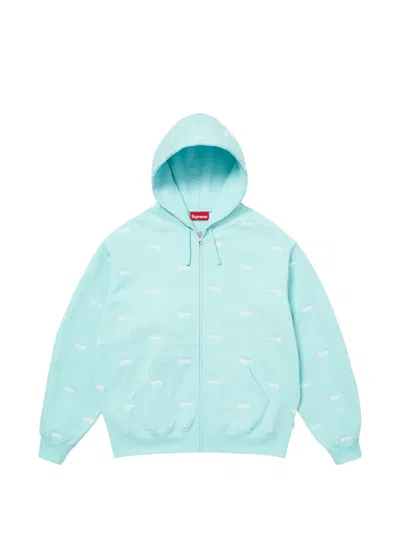 Supreme Repeat Script Zip-up Hoodie In Blue