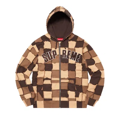 Pre-owned Supreme Reverse Patchwork Zip Up Hooded Sweatshirt 'brown'