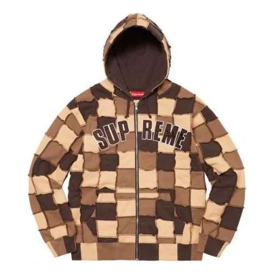 Supreme Reverse Patchwork Zip Up Hooded Sweatshirt 'brown Tan' In Multi