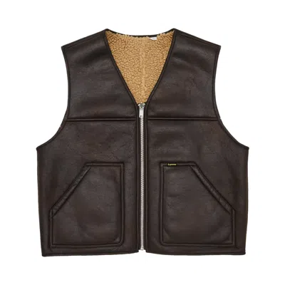 Pre-owned Supreme Reversible Faux Shearling Work Vest 'brown'
