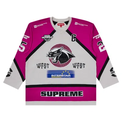 Pre-owned Supreme Rhinestone Hockey Jersey 'light Grey' | Men's Size Xl