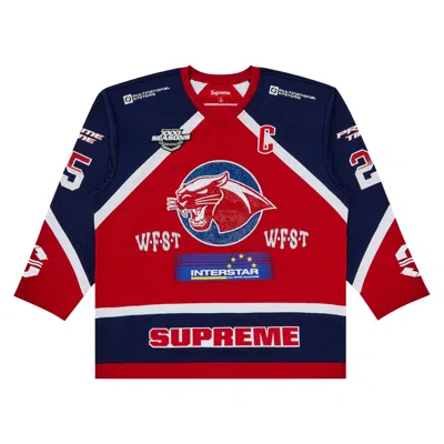 Pre-owned Supreme Rhinestone Hockey Jersey 'red' | Men's Size L