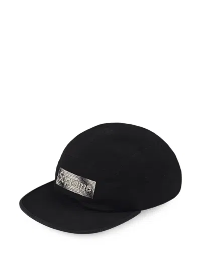 Supreme Rhinestone Label Camp Cap In Black