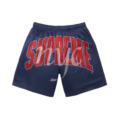 Pre-owned Supreme Rhinestone Mesh Short 'navy' | Blue | Men's Size L