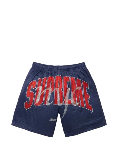 Supreme Rhinestone Mesh Shorts In Blue