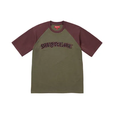 Pre-owned Supreme Rhinestone Raglan Short-sleeve Top 'olive' | Green | Men's Size M