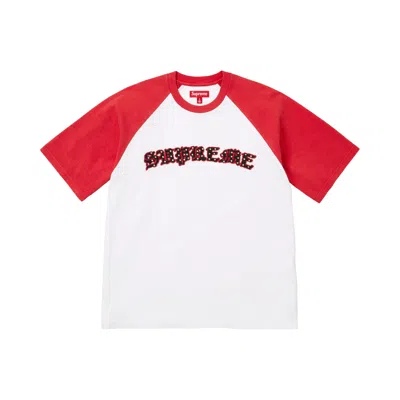 Pre-owned Supreme Rhinestone Raglan Short-sleeve Top 'white' | Men's Size Xl
