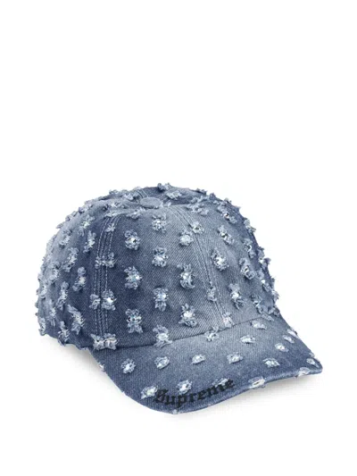 Supreme Rhinestone-embellished Distressed Cap In Blue