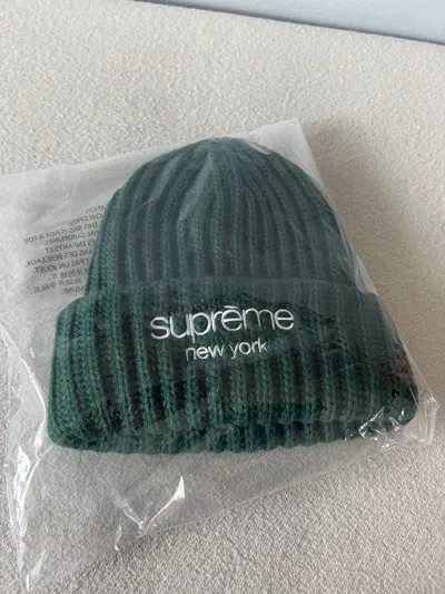 Pre-owned Supreme Ribbed Classic Logo Beanie In Forest