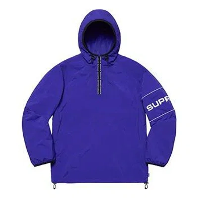Supreme Ripstop Hooded Pullover Half Zipper Waterproof Interchange Jacket Blue
