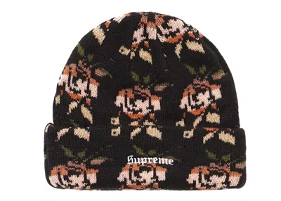 Pre-owned Supreme Rose Jacquard Beanie In Black