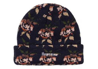 Pre-owned Supreme Rose Jacquard Beanie In Navy Blue