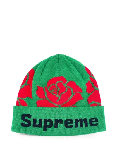 Supreme Rose-knit Beanie Hat In Green