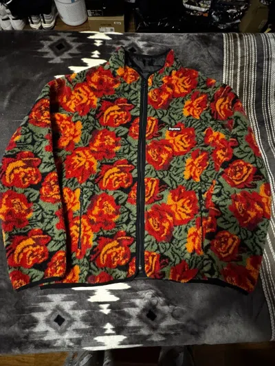 Pre-owned Supreme Roses Sherpa Fleece Reversible Jacket In Black