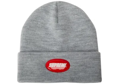 Pre-owned Supreme Rubber Patch Beanie In Heather Grey