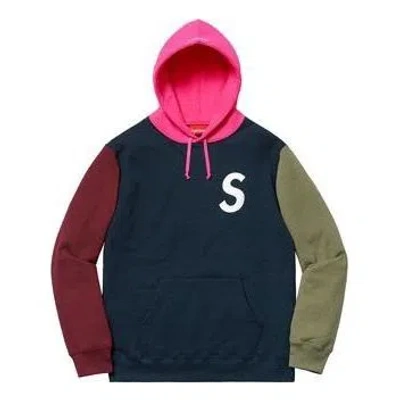 Supreme S Logo Colorblocked Hooded Sweatshirt 'multi-color' In Blue