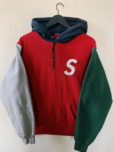 Pre-owned Supreme S Logo Colorblocked Hoodie Grey / Red / Green / Navy In Grey/red/green