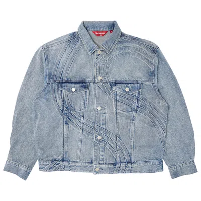 Pre-owned Supreme S Logo Denim Trucker Jacket 'washed Blue'