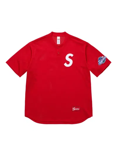 Supreme S Logo Henley Top In Red
