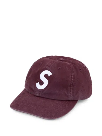Supreme S Logo Washed Canvas Baseball Cap In Burgundy