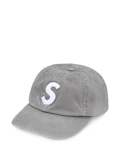 Supreme S Logo Washed-canvas Baseball Cap In Gray