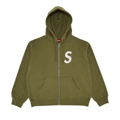 Pre-owned Supreme S Logo Zip Up Hooded Sweatshirt 'light Olive' In Green