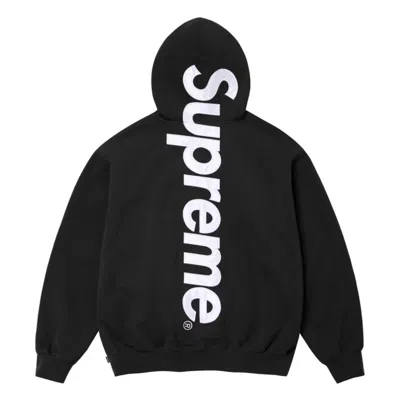 Pre-owned Supreme Satin Applique Hooded Sweatshirt Black Xxl