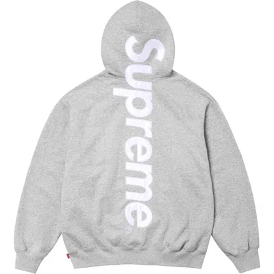 Pre-owned Supreme Satin Applique Hooded Sweatshirt Heather Grey (size Large, Xl) In Gray