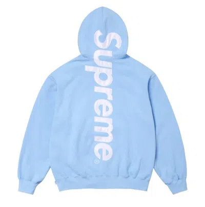 Pre-owned Supreme Satin Applique Hooded Sweatshirt Light Blue Xl In Hand