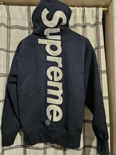 Pre-owned Supreme Satin Applique Hooded Sweatshirt Small Navy New Fw22