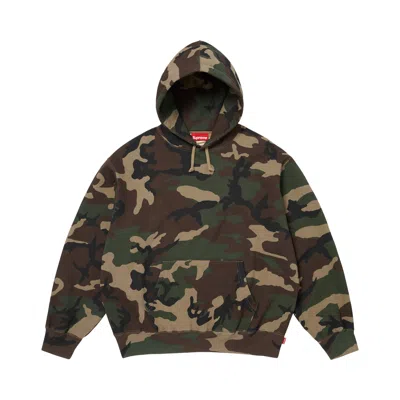 Pre-owned Supreme Satin Appliqué Hooded Sweatshirt 'woodland Camo' | Green | Men's Size L