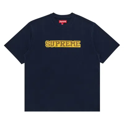 Pre-owned Supreme Satin Appliqué Short-sleeve Top 'navy' | Blue | Men's Size M