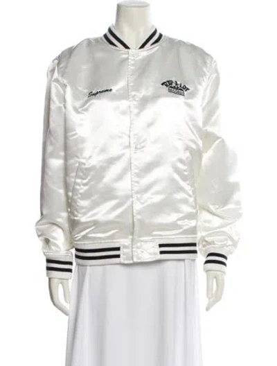 Pre-owned Supreme Satin Graphic Print Bomber Jacket In White