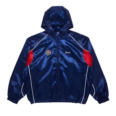 Pre-owned Supreme Satin Hooded Track Jacket 'navy' In Blue