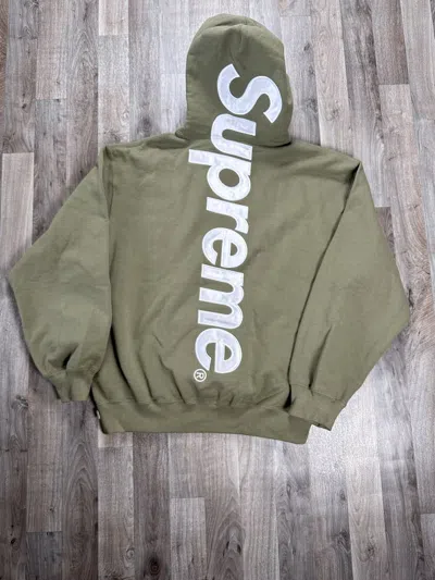 Pre-owned Supreme Satin Logo Applique Hooded Sweatshirt Light Olive