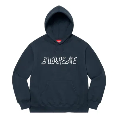 Supreme Script Hooded Sweatshirt 'navy White' In Blue