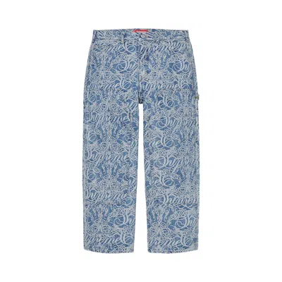 Pre-owned Supreme Script Jacquard Double Knee Denim Painter Pant 'washed Blue'